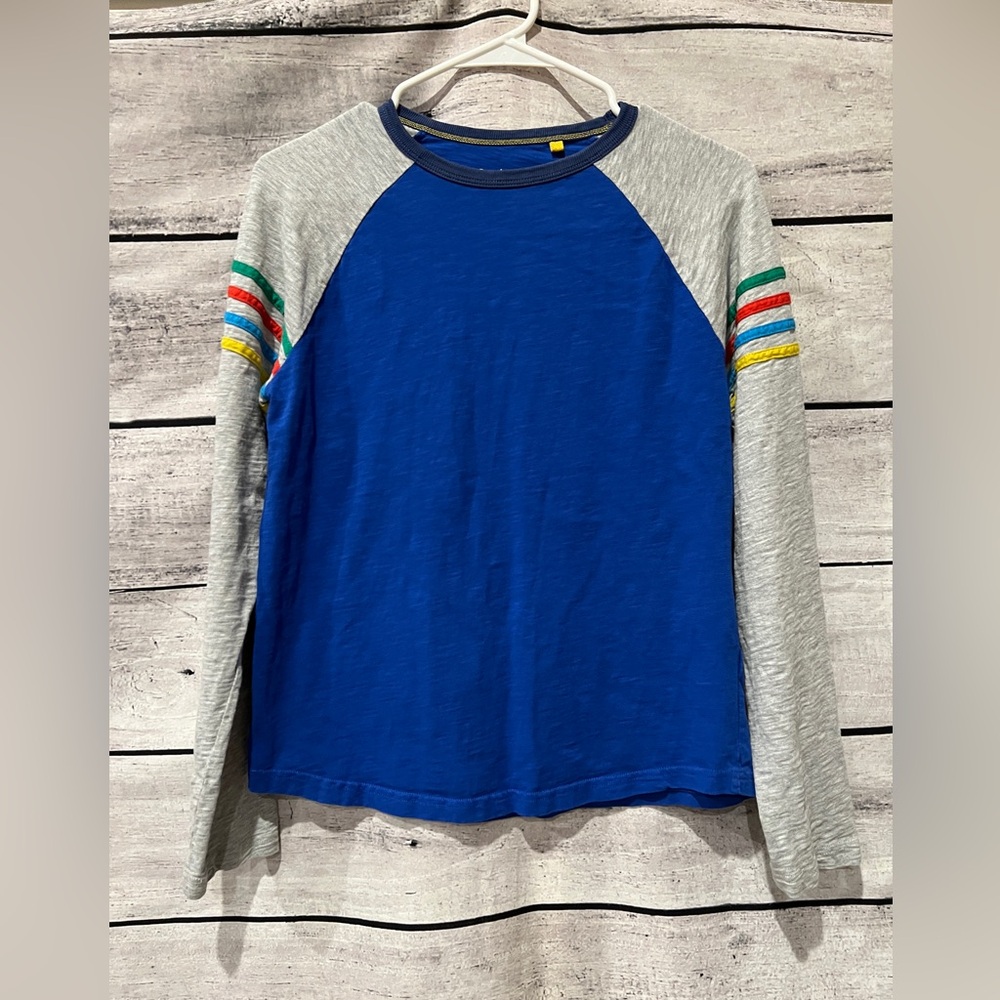 Boden Blue Gray Raglan Long Sleeve Kids Tee Multi-Color Stripes Youth Boys 13-14